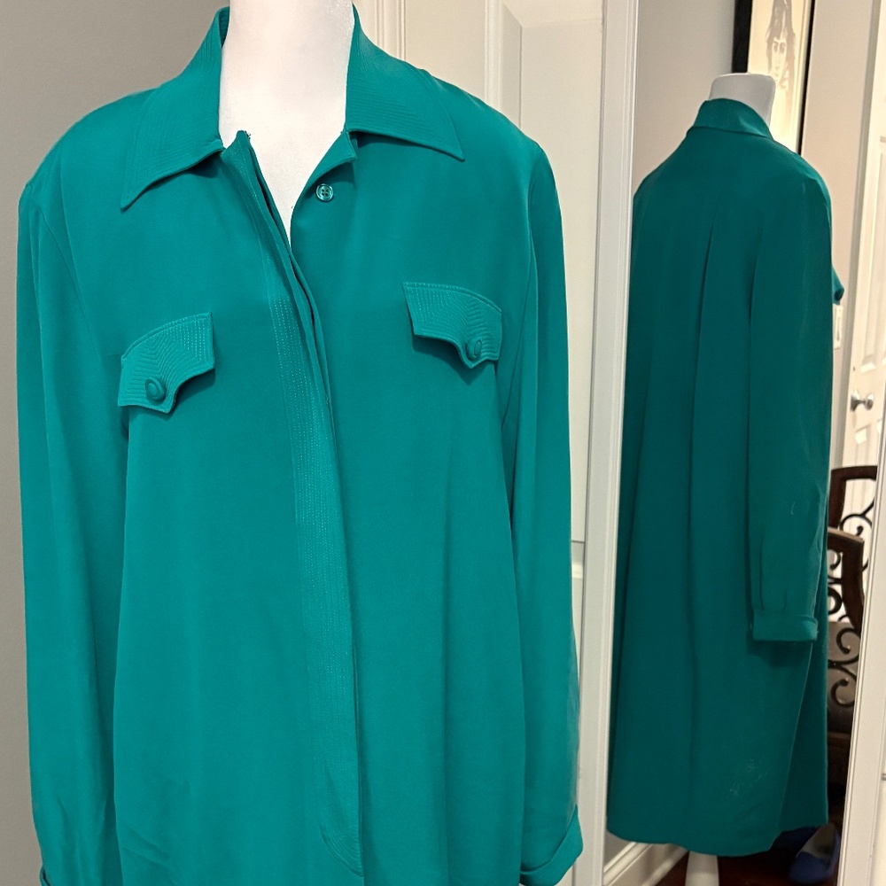Vintage Misho Classic Silk Teal Shirt Dress